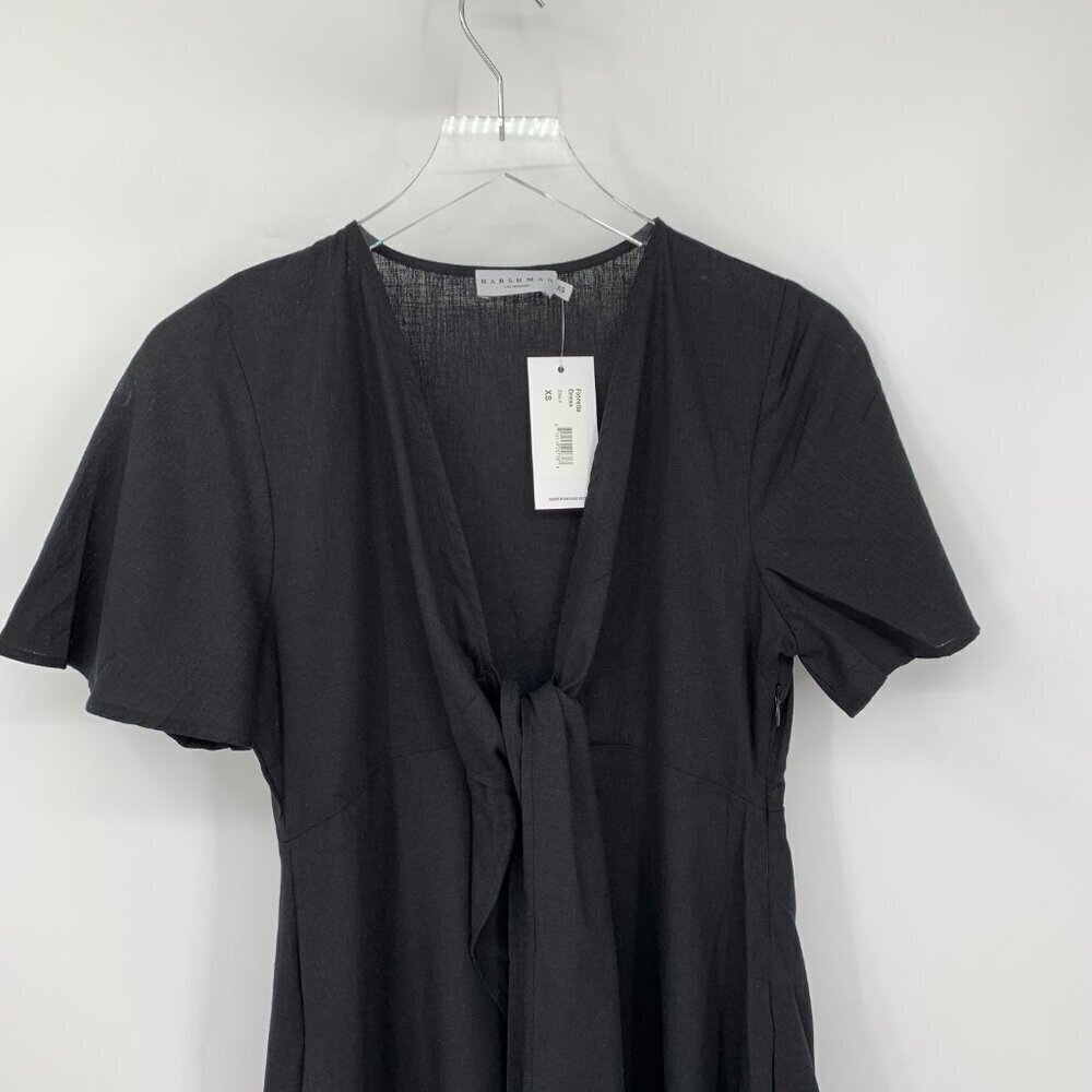 Harshman Los Angeles Fiorella midi dress black shift tie linen cotton new XS - Picture 3 of 5